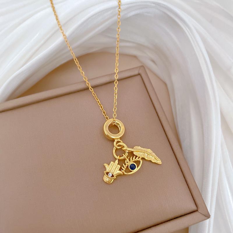 Leaf Devil'S Eye Light Luxury Temperament Gorgeous Full Diamond Necklace Women'S Versatile Collarbone Chain Titanium Steel Chain