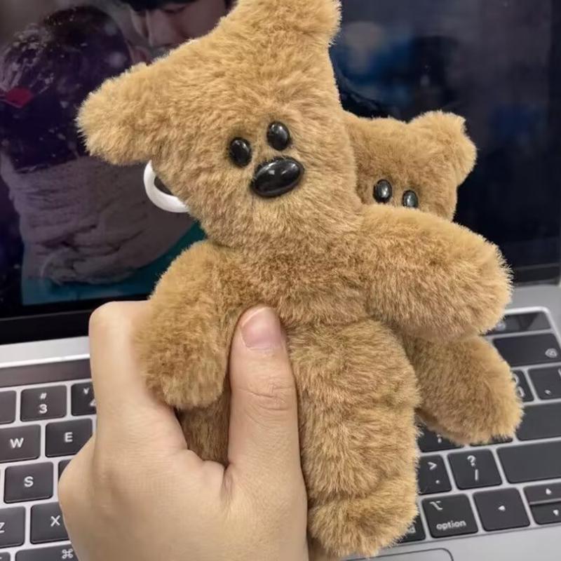 Brun plysch nyckelring gör ljud Kawaii björndocka väskhänge djur nyckelring leksak för flickor och barn väsktillbehör