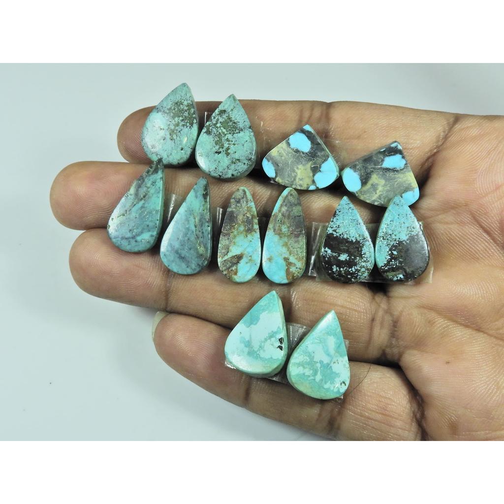 Natural Tibetan Turquoise Matched Pair Pear Cabochon Gemstone 06 Pair Lot C-3593