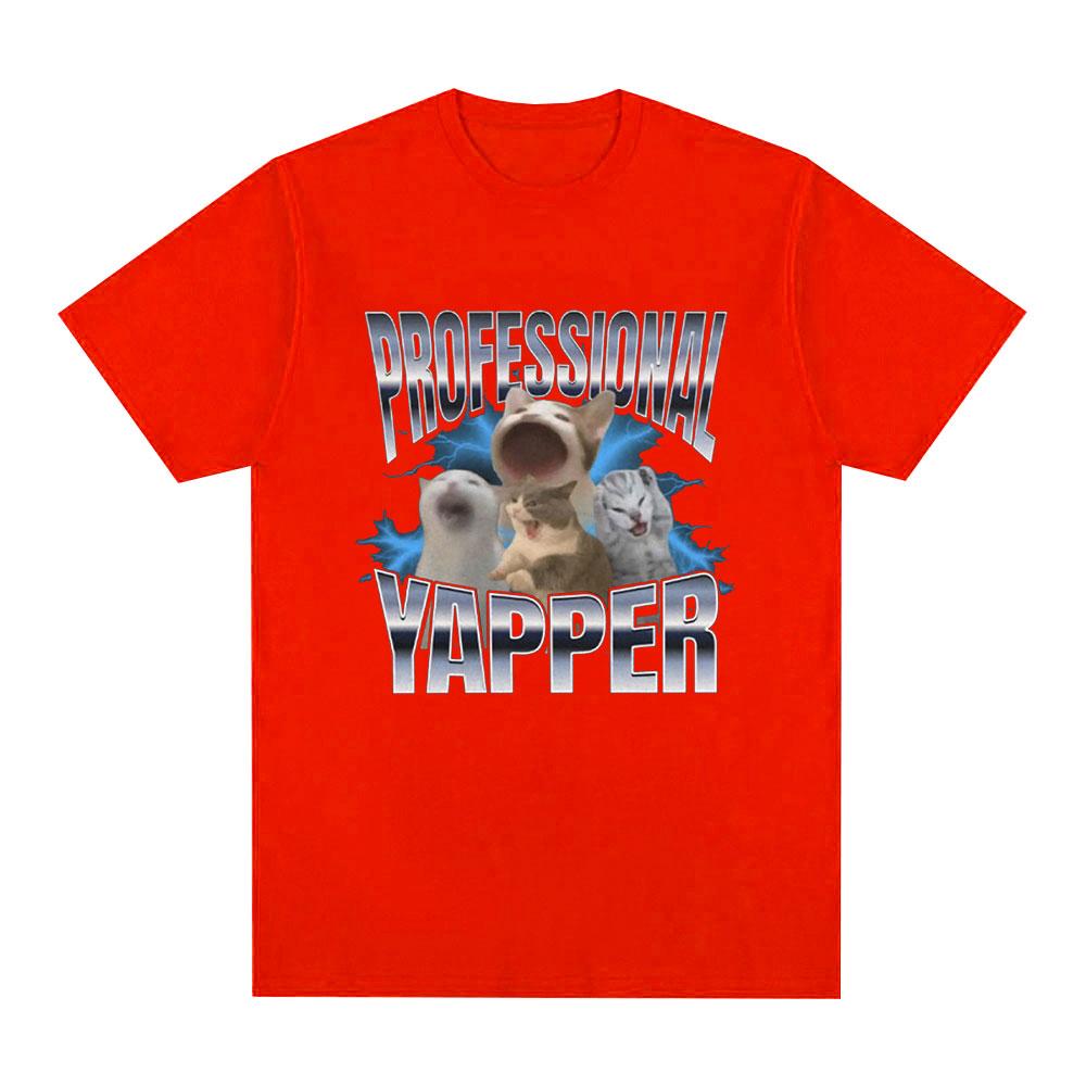 Professional Yapper Funny Cat Meme T Shirt Unisex Women Fashion Vintage Short Sleeve T-shirt Casual Cotton Cozy Oversized T Shirts