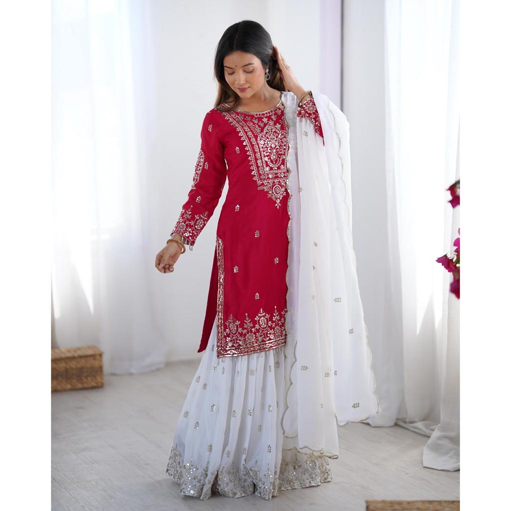 Women Bollywood Ready To Wear Party Wear Sharara Suit Salwar Kameez Set Dress SC-2204