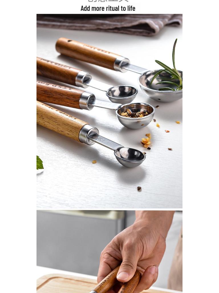 8-Piece Wooden Handle Stainless Steel Measuring Cup and Spoon Set