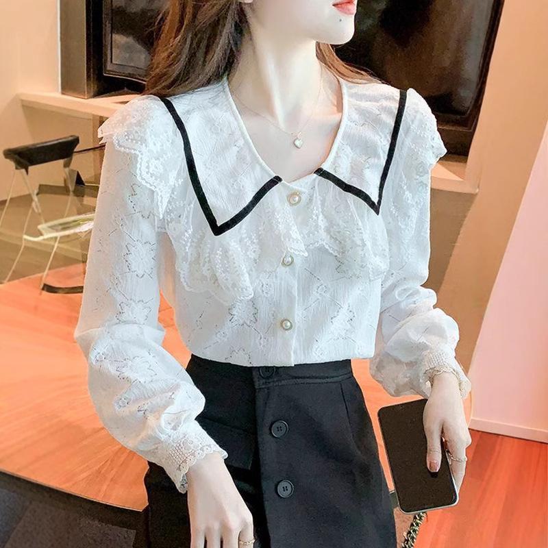 Doll Collar Long Sleeved Chiffon Shirt for Women Autumn Temperament Top Chic Shirt