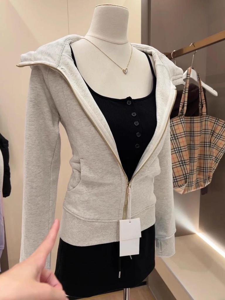 Veste ajustée blanc os pour femme - Cintré, épaules droites, sweat-shirt automne/hiver style coréen 2025