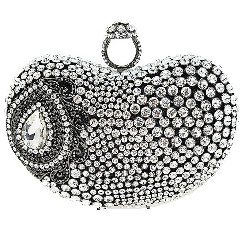 WHTUOHENG Gold Metall Box Abendtaschen Geldbörsen Herzform Diamant Strass Kristall Tasche Luxus Damen Hochzeit Handtasche