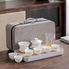 Jade White Porcelain Camping Travel Gongfu Tea Set with Tea Tray