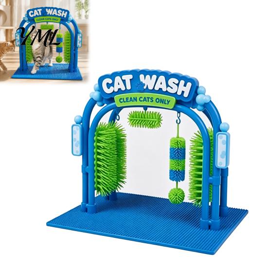 Cat Cleaning Accessories Wash Grooming Station, Self Groomer with Soft Rubbing Brushes, Helper Car Design Massage Scratcher for Indoor Cats Loose Fur