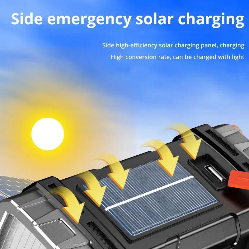 2026 Powerful LED Flashlight USB+Solar Rechargeable Flashlight COB Outdoor Camping Torch Portable Searchlight Power Bank Outdoor