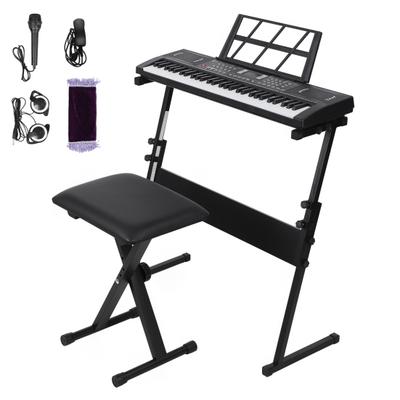 Beginners Elektronisch Keyboard 61 Toetsen met Luidspreker, Koptelefoon, Microfoon, Muziekstandaard, Kruk, 300 Educatieve Pianoklanken Ritmes Digitale Piano,