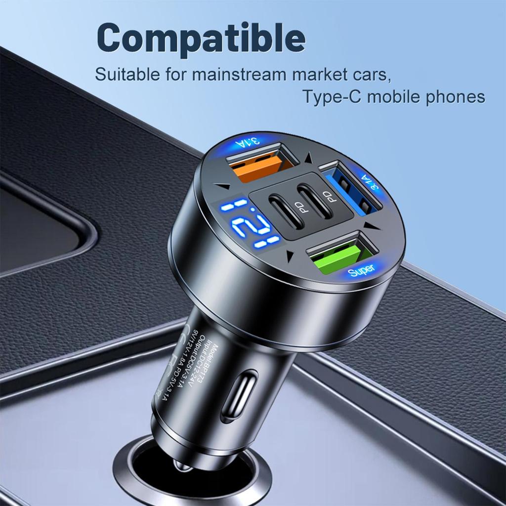 Car Charger Fast Charging 100W 3 USB 2PD Port Adapter with Digital Display Power and Start System Charger Electrical Devices