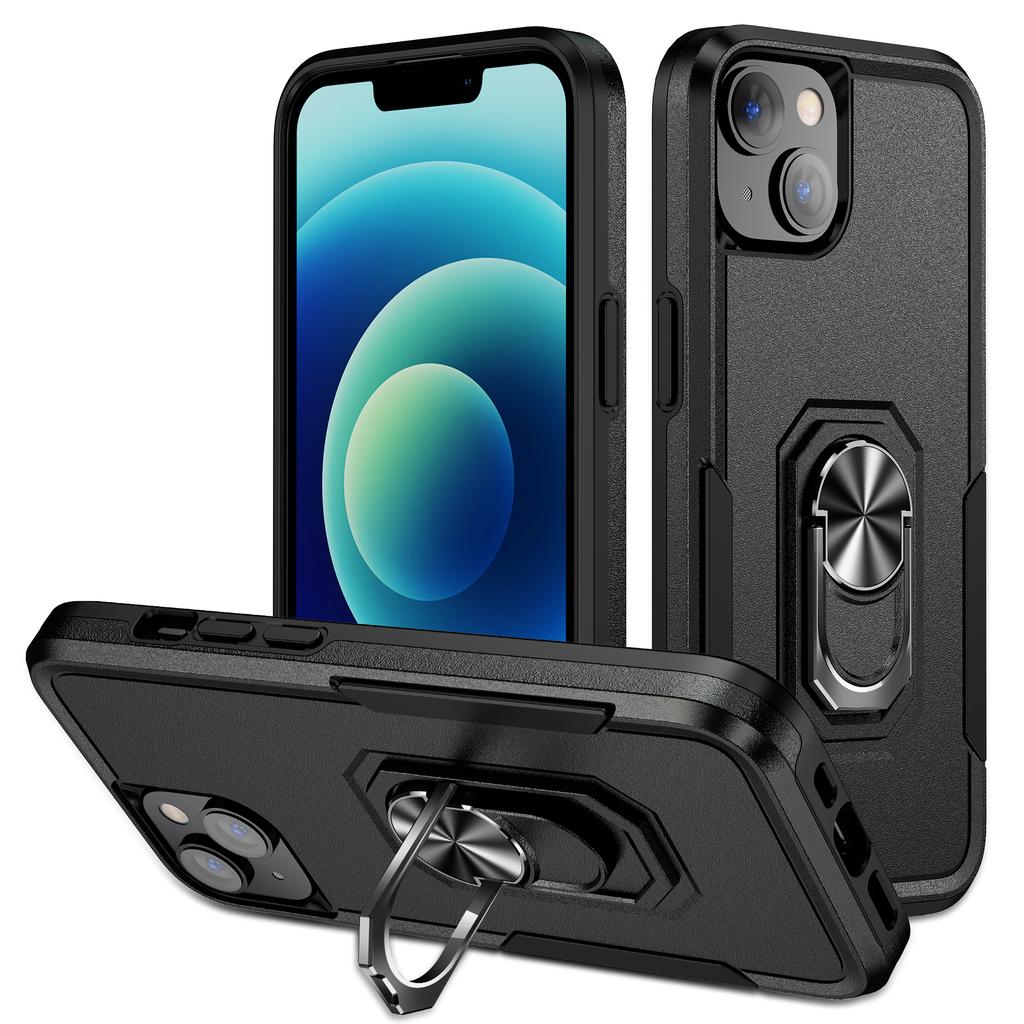 For iPhone 15 PC+TPU Shockproof Cover Anti-fall Phone Case with Ring Kickstand