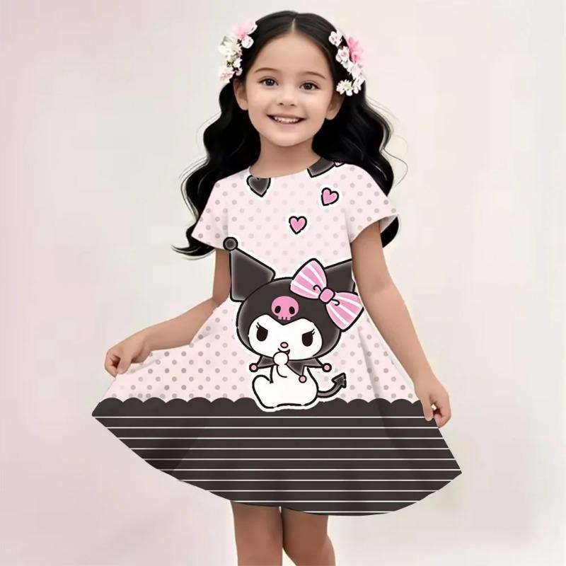 Sanrio Hello Kitty And Friends 2026 Summer For 3-14 Years Children Girl Breathable Imitation Cotton Short Sleeves Dress