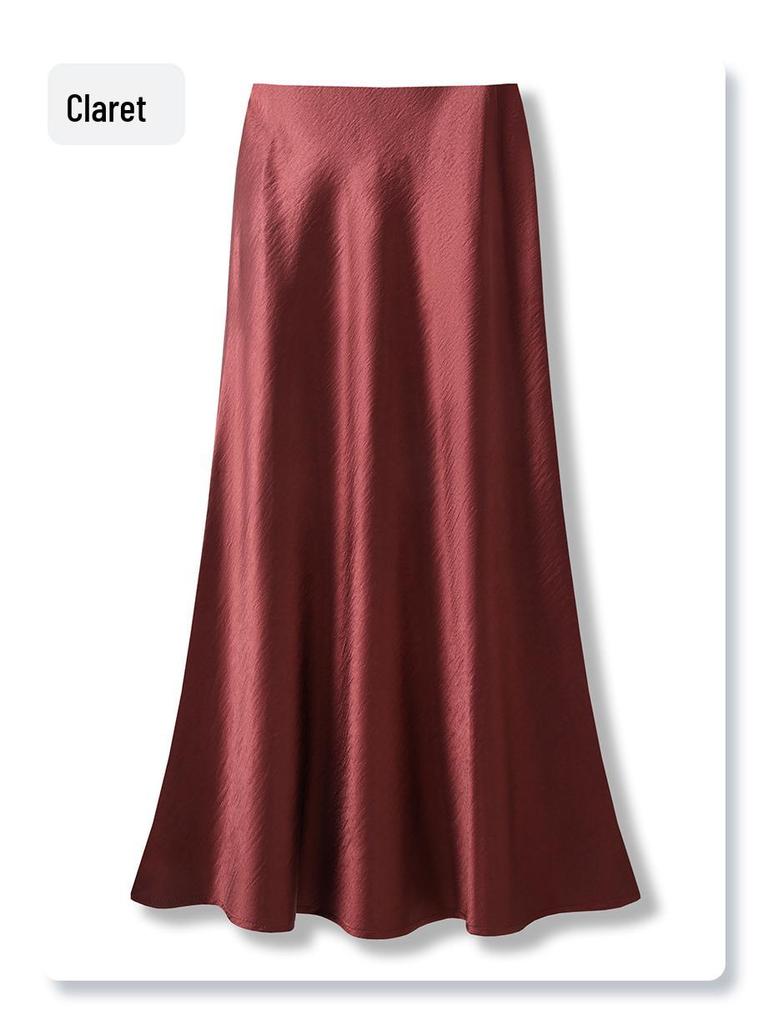 White Acetate Satin Fishtail Skirt - Women's Slimming Summer 2025 Bodycon Half Skirt