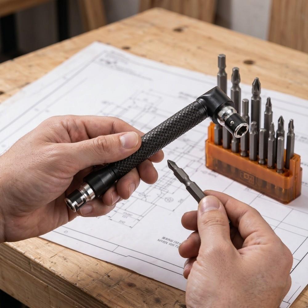 90 Degree L-Shape Socket Wrench 1/4 Inch Drive Right Angle Wrench For Screwdriver Bits