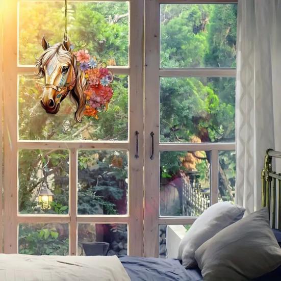 Horse Floral Ornaments Acrylic Car Rearview Mirror Charm Farmhouse Xmas Tree