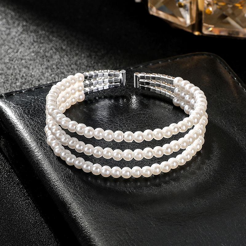 Multi-layer Diamond Pearl Bracelet Wedding Elastic Full Diamond Pearl Bracelet Women