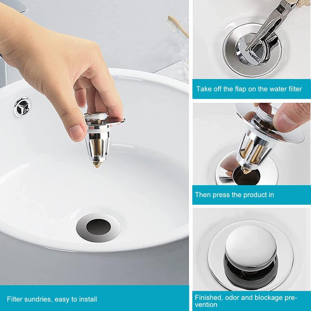 Push Button Sink Drain Stopper Stainless Steel Basin Drain Filter Sink Strainer  Utility Sink