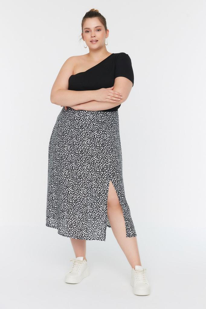 Women's Style Plus Size Black Slit Woven Viscose Skirt