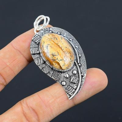 Prírodný obrazový jaspis 925 rýdzeho striebra Bezel Zásnubný Boho Prívesok Šperk