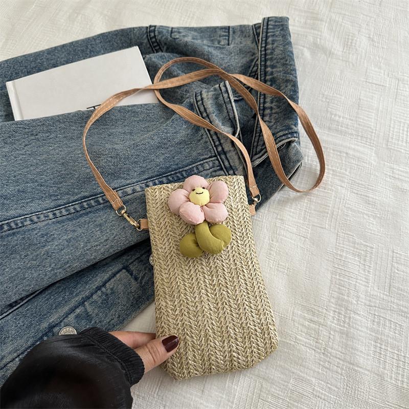 Trendy Summer Woven Phone Crossbody Bag For Women In Pink And Yellow With Chic Style розовый