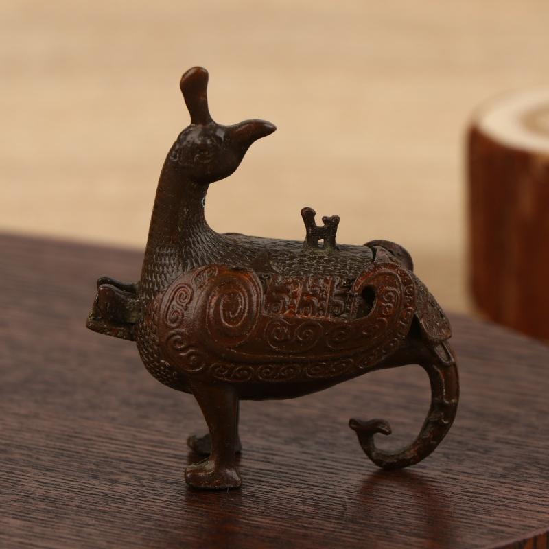 Vintage Junhu Bird Statue Distressed Collectible With Swirling Patterns, Ancient Craftsmanship For Home Decor Or Gift