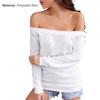 Women T-shirt Solid Color Off Shoulder Autumn Long Sleeve Slash Neck Strapless Pullover Streetwear
