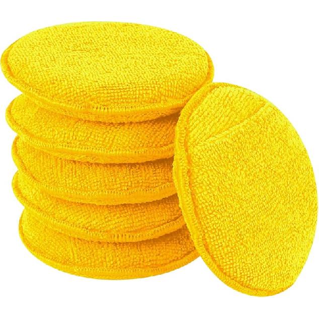 Hovom 6PCS Microfiber Wax Applicator, 5" Round Applicator Pads, Soft Automotive Waxing Foam Pads, Buffing Pads For Car Cleaning, Polishing And
