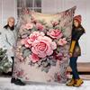 Floral Bouquet Print Flannel Blanket, Soft Warm Lightweight Throw Blanket for Living Room,Sofa Bed Camping Office