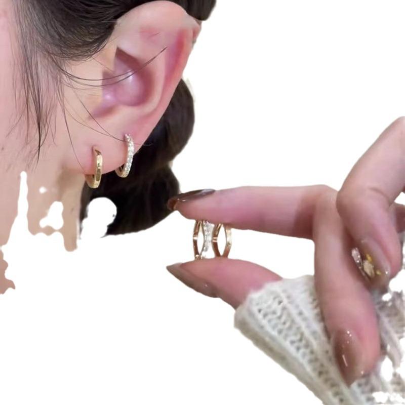 Korean Minimalist Zirconia Geometric Hoop Earrings Set - Light Luxury, Sweet & Cool Design