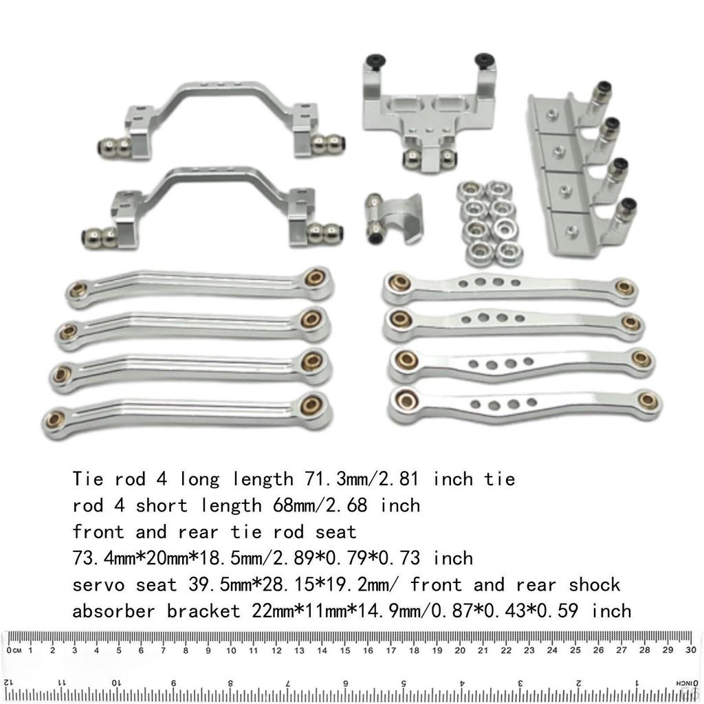 1/16 RC Upgrades Kit Front and Rear Shock Tower Metal Chassis Link Rods Steering Servo Mount for C64