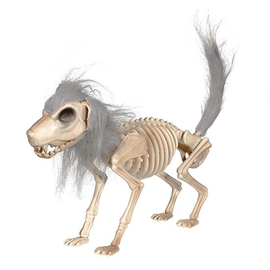 Halloween Skeleton Dog Decoration Posable Standing Dog Skeleton with Movable Joints Plastic Full Body Dog Bone with Mane
