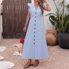 Women's Sleeveless Midi Dress V Neck High Waist Elegant Striped Button Down Shirt Dress