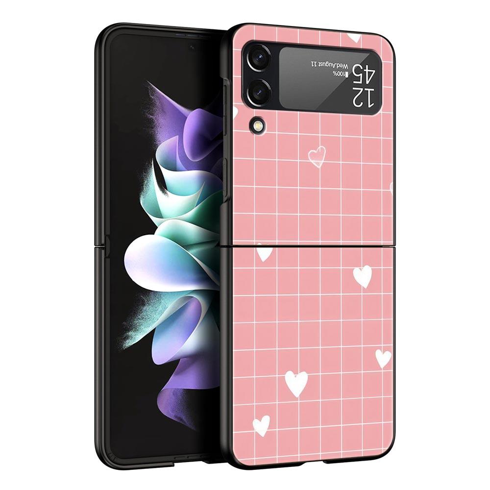 Phone Case for Samsung Galaxy Z Flip 3 4 5 6 7 Folding Black Shell For Samsung Z Flip4 Flip5 PC Hard Cover Pink Grid