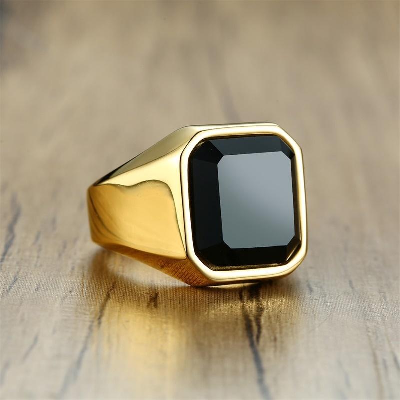 Vnox Stilfulde Firkantede Naturstens Seglringe til Mænd, Rustfrit Stål Metal Fingerring Festgave Smykker