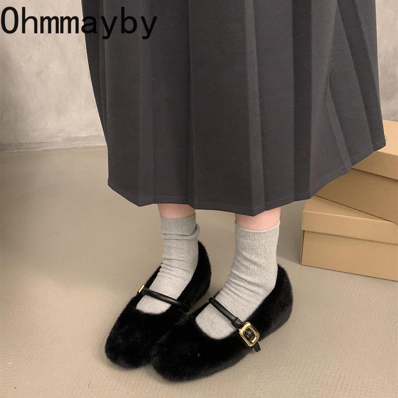 Autumn Winter Women Fur Mary Jane Shoes Fashion Internal Elevation Shoes Ladies Comfort Warm Short Plush Shoes