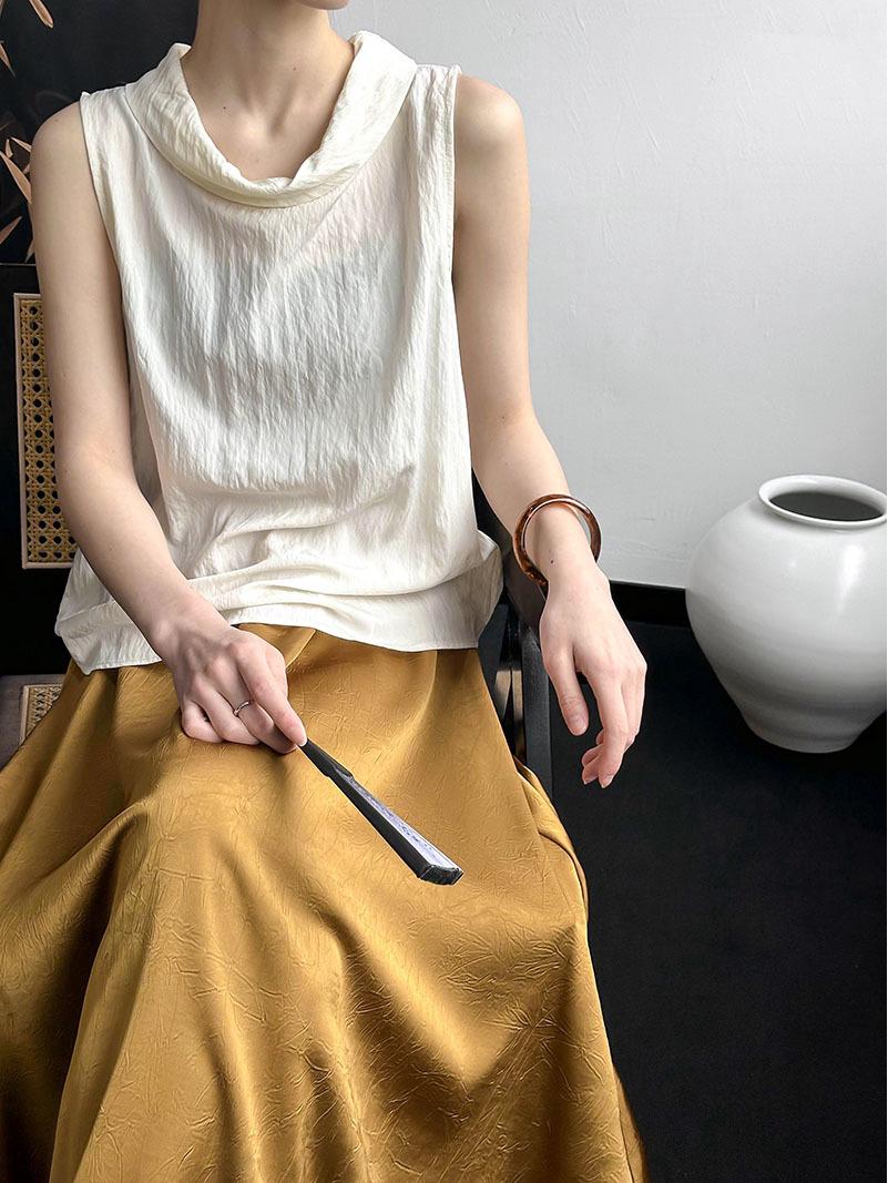 

Женская рубашка без рукавов в стиле ретро Juzhi 2024 — весна/лето, корейский дизайн Large грязно-белый