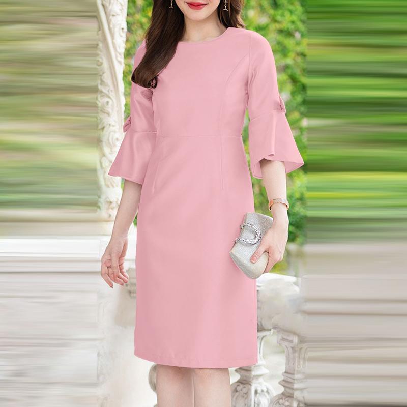 

ZANZEA Women Casual Round Neck Summer Flare 3/4 Sleeve Loose Dress S рожевий