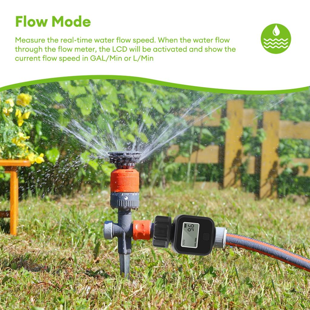 Water Flow Meter Measure Gallon/Liter Consumption and Flow Rate for Outdoor Garden Hose Watering Water Tank Filling
