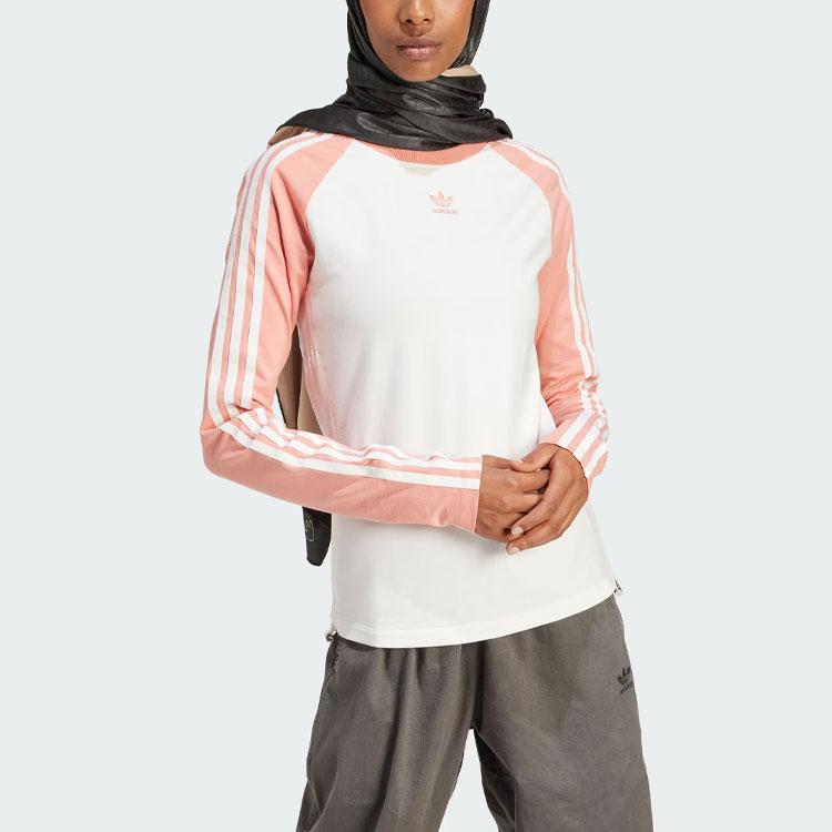 Adidas Originals Slim Fit Long Sleeve Tee With Three-Stripe Color Block Logo Women Tops Earth-Brown IY0781