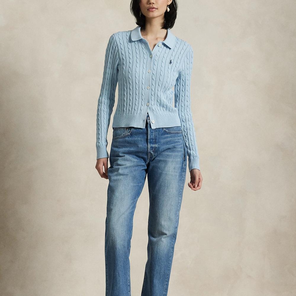 Polo Ralph Lauren Slim Fit Single Breasted Cardigan Long Sleeve Knit Sweater Women sweater Cool-Spring-Blue WMPOSWENDW20394-400