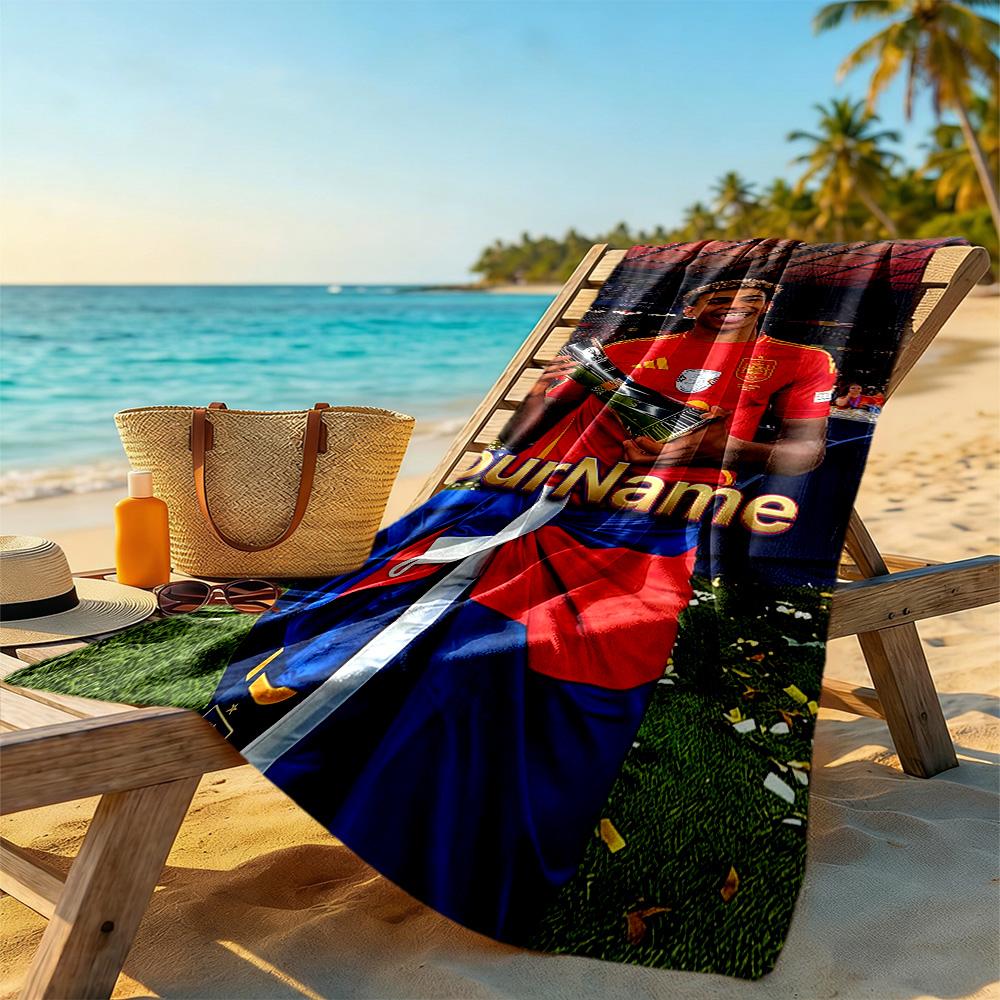 Lamine Yamal Personalisiertes Text Strandtuch Super Weich & Saugfähig Ideal für Reisen Outdoor Schwimmbad Yoga Surfen Camping Wandern Fitnessstudio Geschenk Urlaub