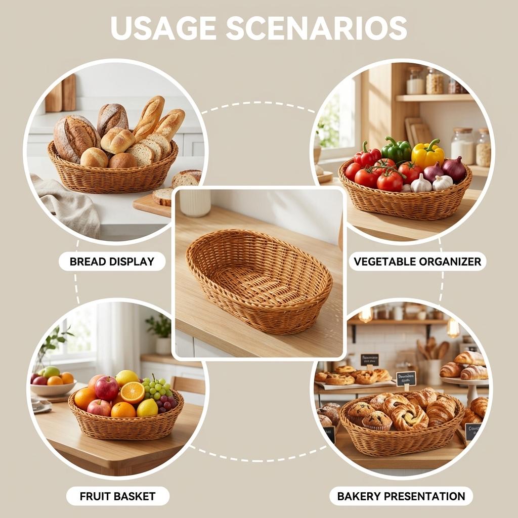 Wicker Storage Basket For Bread Vegetable Fruit Natural Look Organizer