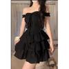 Black Shoulder Suspender Dress Women's Summer Niche Design Small Skirt