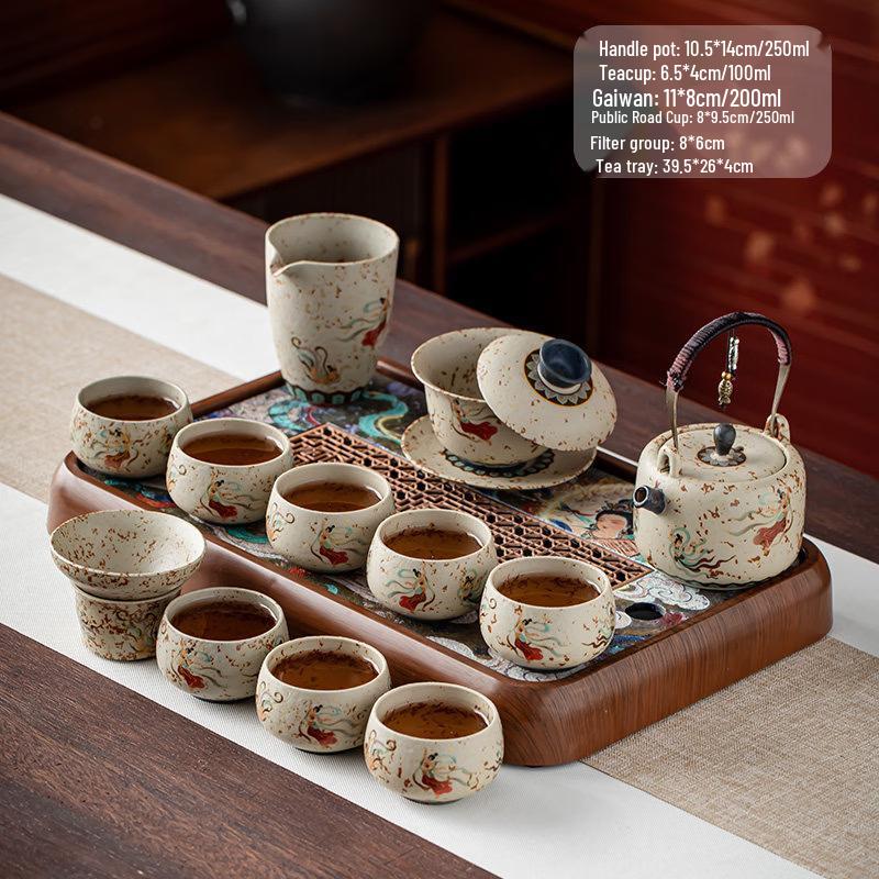 Chaxun Flint Red Flying Apsara 12-Piece Ceramic Tea Set
