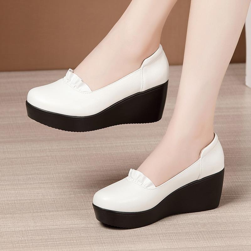Zeppe Scarpe da Donna Primavera Autunno Slip-On Tacchi Alti Punta Rotonda Bocca Bassa Casual Scarpe con Plateau da Donna Donna