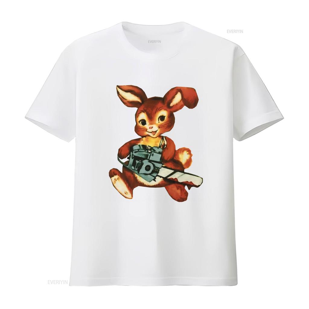 Chainsaw Bunny Funny Freaky T Shirt for Adults Unique Design Any Size Available vintage Washed homme Comfortable Casual Stylish