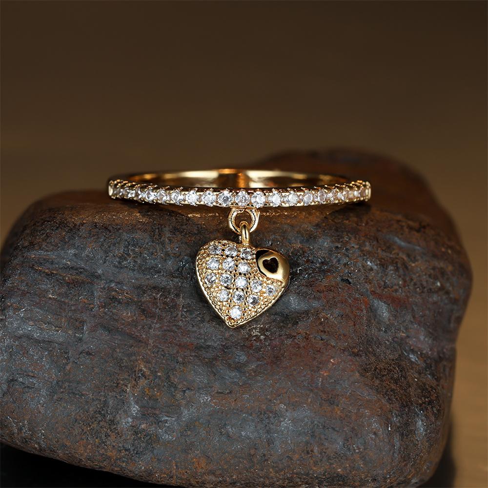 Simple  Love Heart Pendant Rings Luxury Crystal White Zircon Wedding Band Engagement Jewelry Minimalist Mother's Day Gift