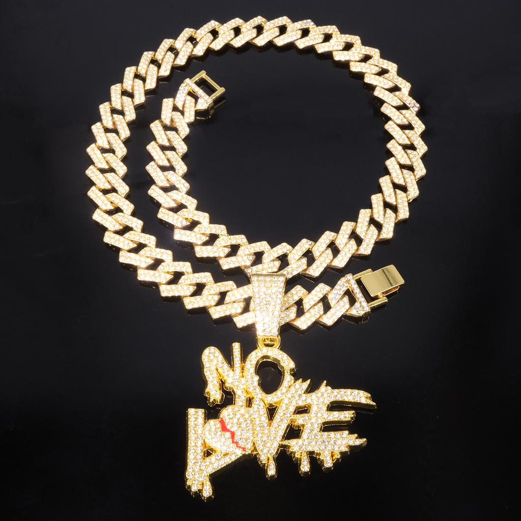 Collana con Ciondolo Lettera Amore NO AMORE Pieno di Diamanti Hip Hop Nicchia Street Hiphop Personalizzata Catena Cubana Gioielli di Moda