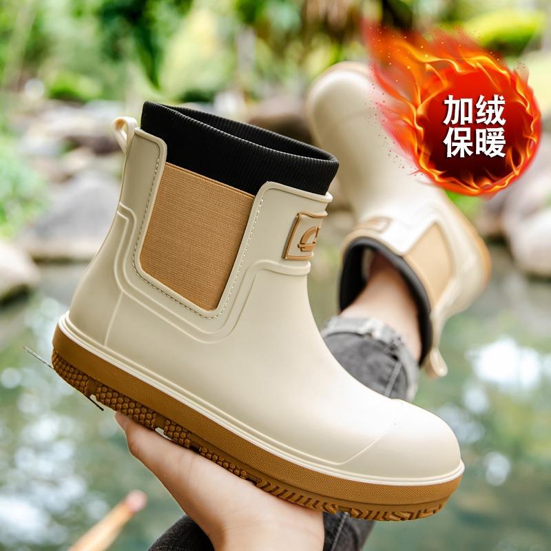 New men's rain shoes winter water shoes waterproof and non-slip thick-soled water boots adult kitchen work wear velvet rain boots women
