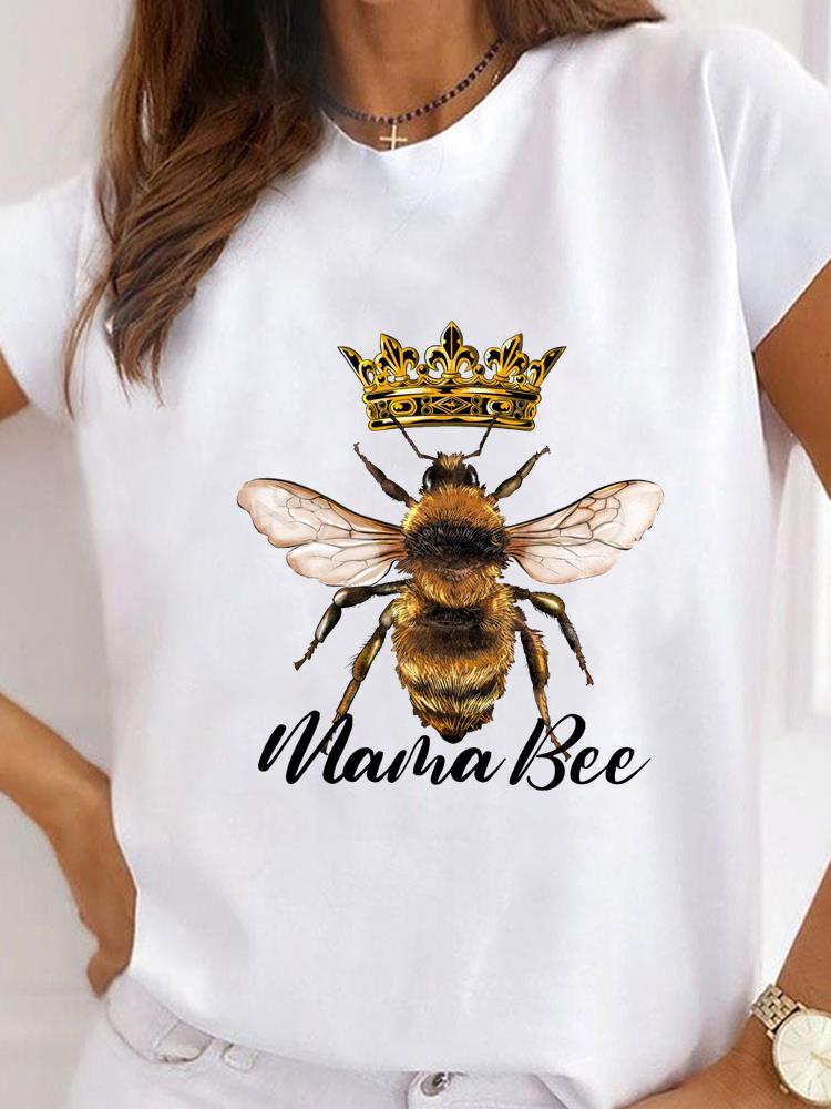 Women Clothes Bee Love Style Letter Clothing Print T Shirt Short Sleeve Summer Top Tee Basic Fashion Graphic T-shirt